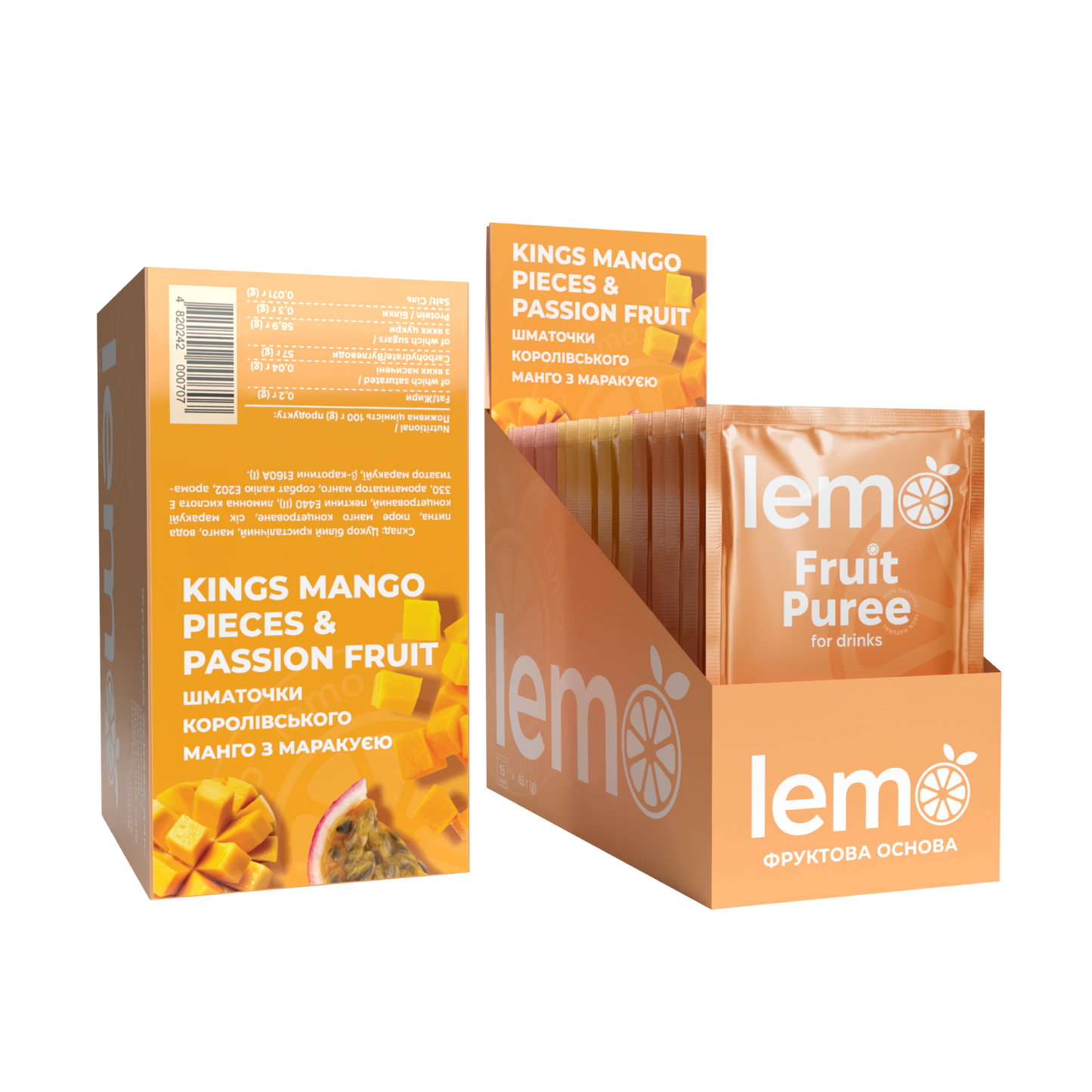 Манго зі шматочками та Маракуя, LEMO, основа-пюре, 45гр*15шт