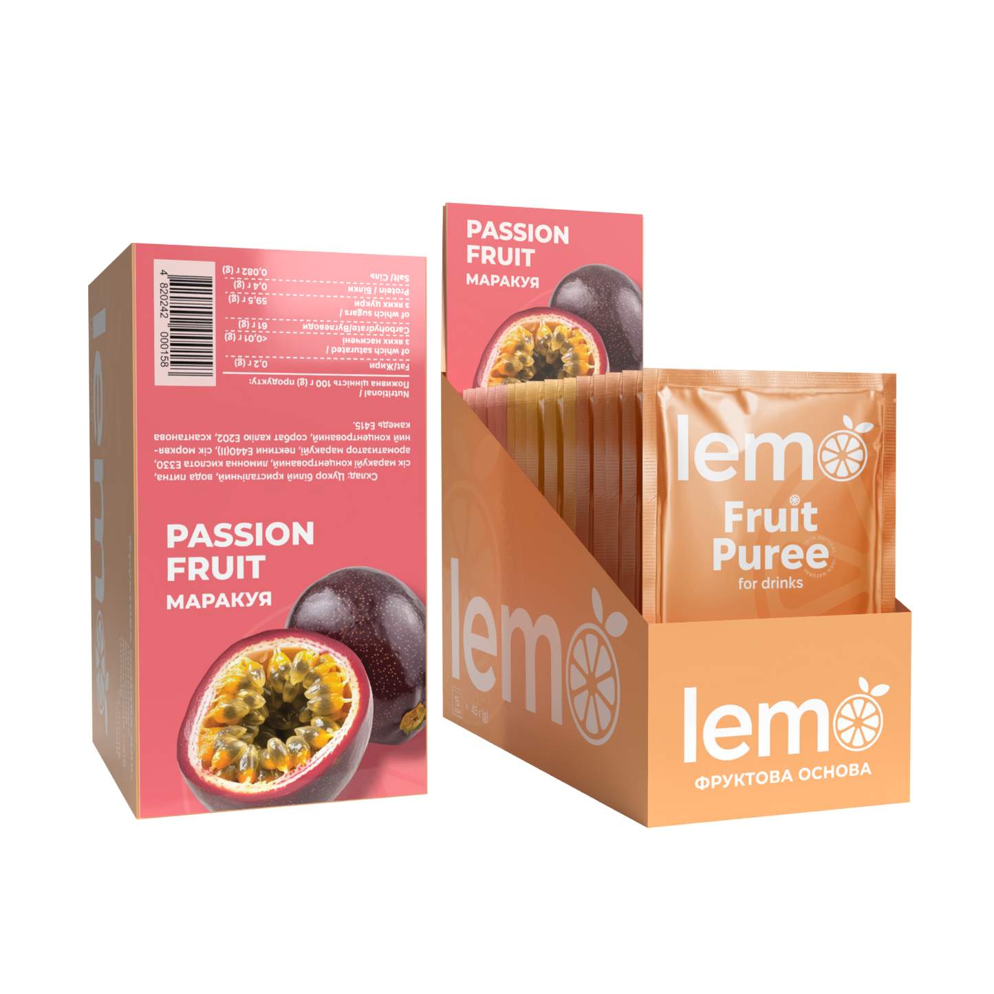 Маракуйя, LEMO, основа-пюре, 45гр*15шт