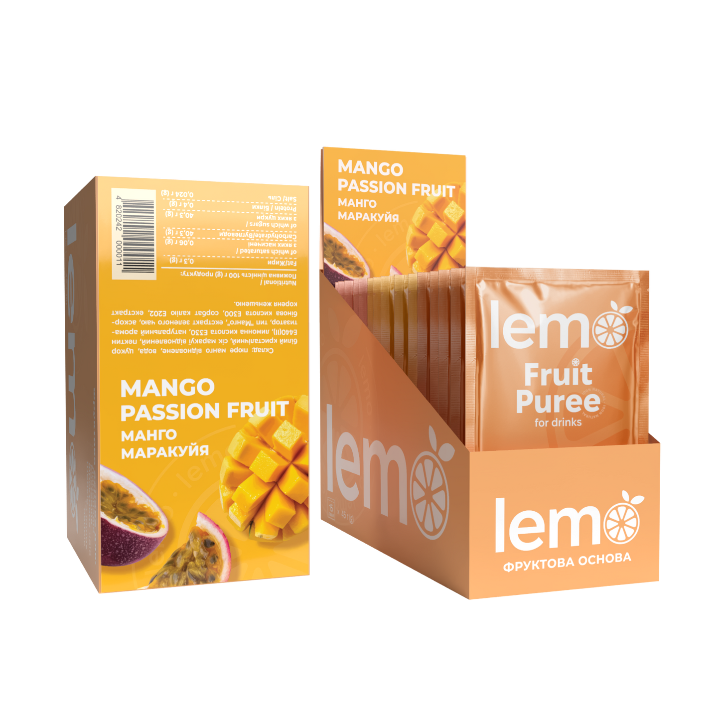 Манго-Маракуя, LEMO, основа-пюре, 45гр*15шт