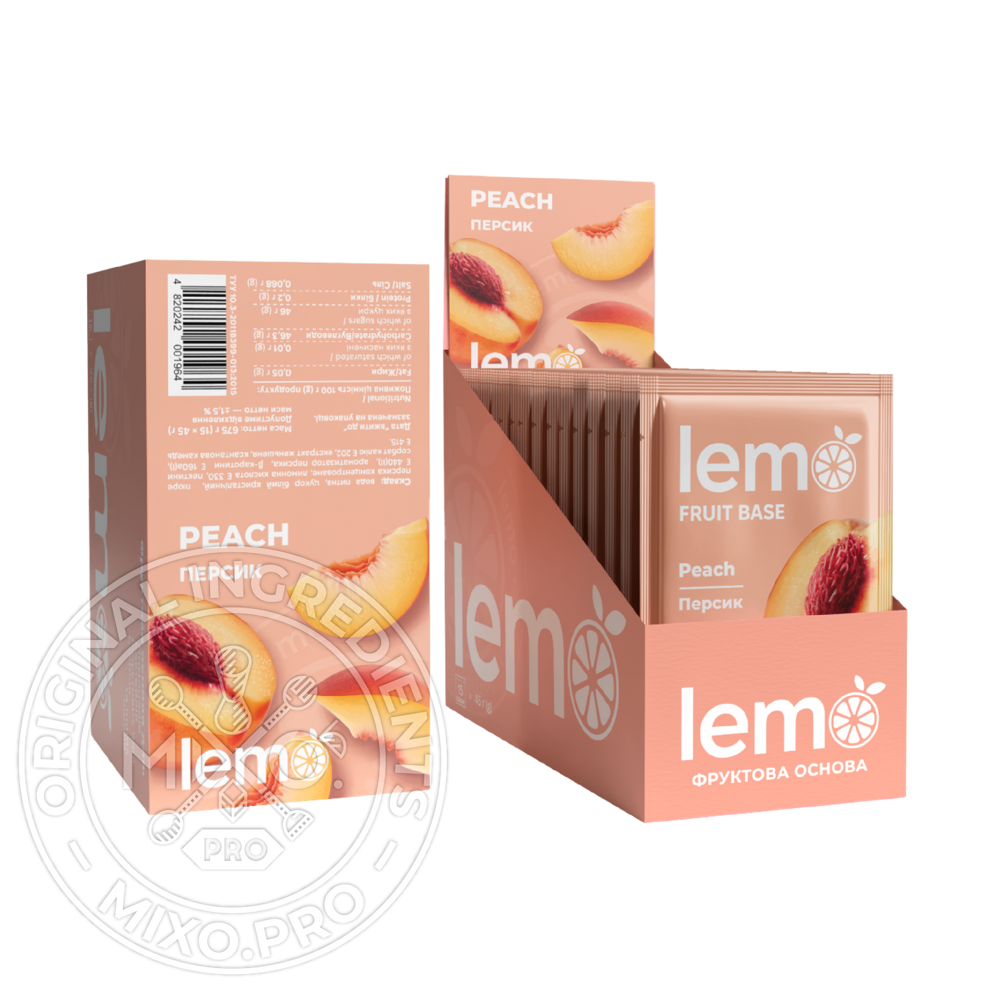 Персик, LEMO, основа-пюре, 45гр*15шт